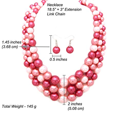 Fashion 21 Women's Faux Pearl Three Multi-Strand Statement Necklace and Earrings Set - color: Pink Mix