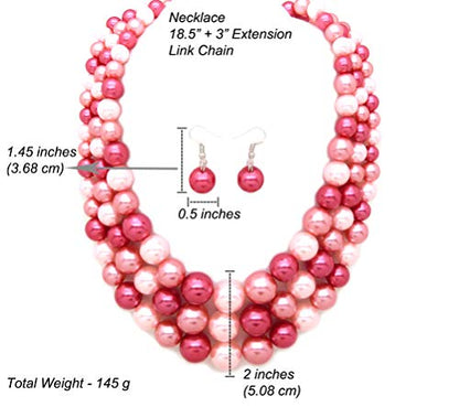 Fashion 21 Women's Faux Pearl Three Multi-Strand Statement Necklace and Earrings Set - color: Pink Mix
