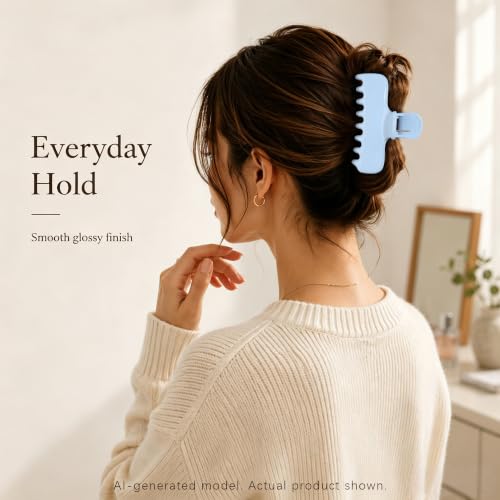Ivyu 4-Inch Large Rounded Rectangle Hair Claw Clip for Women, Strong Hold | Smooth rounded teeth and a strong spring provide a secure hold for full updos on fine to medium hair. - color: Light blue