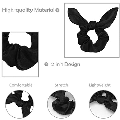 Ondder Hair Scrunchies - 15 Pcs Bow Ribbon Scrunchies with Elastic Hair Ties, Ponytail Holders & Hair Accessories for Women, Girls, and Kids - Black - color: Black