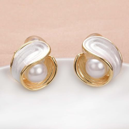 Yoursfs Large Clip On Pearl Earrings for Women Faux Ivory Pearl Earrings 18K Gold Plated Earring Wedding Jewelry - style: Gold-plated white pearl clip earrings