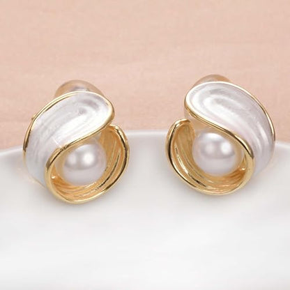 Yoursfs Large Clip On Pearl Earrings for Women Faux Ivory Pearl Earrings 18K Gold Plated Earring Wedding Jewelry - style: Gold-plated white pearl clip earrings