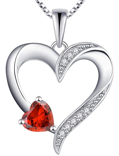 YL Heart Necklace 925 Sterling Silver Love Heart Pendant Birthstone Jewelry for Women - color: 01-garnet-Jan