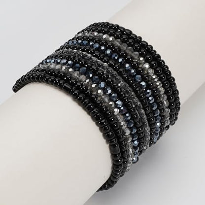 12Pcs Bohemia Multilayer Resin Seed Beaded Stackable Bracelets Colorful Crystal Glass Beads Stretch Bracelet BFF Friendship Elastic Wristbands for Women Men Summer Beach Boho Vacation Jewelry - color: Black