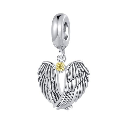 LSxAB Guardian Angle Wings Jan-Dec Birthstone Charm Compatible with Pandora Charms Bracelets for Women Charm - style: 11 Yellow
