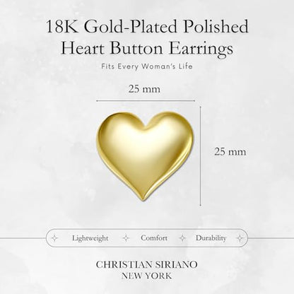 18K Gold Plated Sterling Silver Earrings for Women – Pure & Polished, Twist, Square, Hinged Tube, Abstract & Heart Shape Hoops – Lightweight, Hypoallergenic, Non-Tarnish Jewelry (Sizes: 3x35mm-46x30mm) - color: Gold, size: Heart Shape (25x25mm)