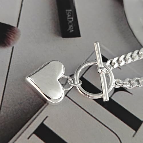 Airmb Heart Necklace for Women Gold/Silver Plated Trendy Heart Choker Lover Pendant Hypoallergenic Fashion Gold/Silver Necklace for Women Love Jewelry Gift for Women Girlfriend - color: Cuban-Chain-Silver