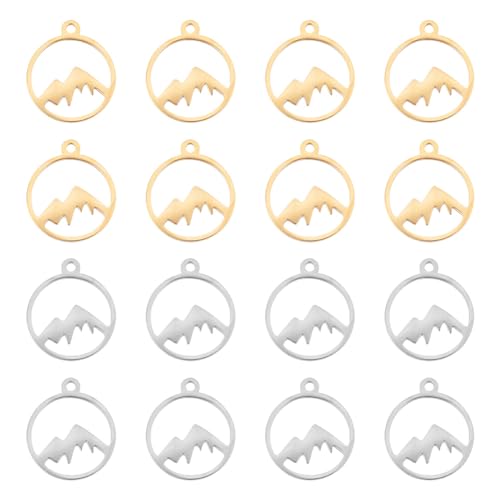 UNICRAFTALE Mountain Charms Flat Round with Mountain Dangle Pendants Stainless Steel Pendants Hypoallergenic Hollow Charms for Outdoor Lovers Hikers Skiers Climbers - style: Round Mountain