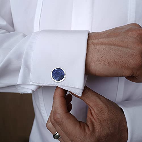HAWSON Fashion Mother-of-Pearl Tuxedo Shirt Button and Cufflink Set, Specially Designed for Wedding Business - color: Silver Tone- Blue Vein