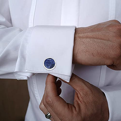 HAWSON Fashion Mother-of-Pearl Tuxedo Shirt Button and Cufflink Set, Specially Designed for Wedding Business - color: Silver Tone- Blue Vein