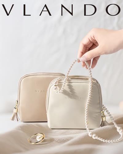 VLANDO Small Travel Jewelry Case,Velvet Pouch Bags with Zipper, Cream White | Travel Essentials,PU Leather Organizer with 5 Divided Sections,Carry-On Totes,Gift for Birthday,Bride,Bridesmaid,Women,Girls - color: A.Cream White