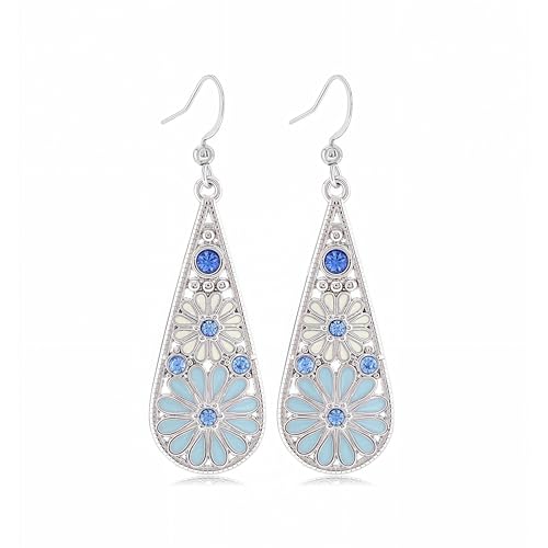 Colorful Green Teardrop Earrings for Women - Bohemian Style Enamel Dangle Earrings Lightweight Fashion Jewelry for Daily/Wedding/Party - color: Silver Tone