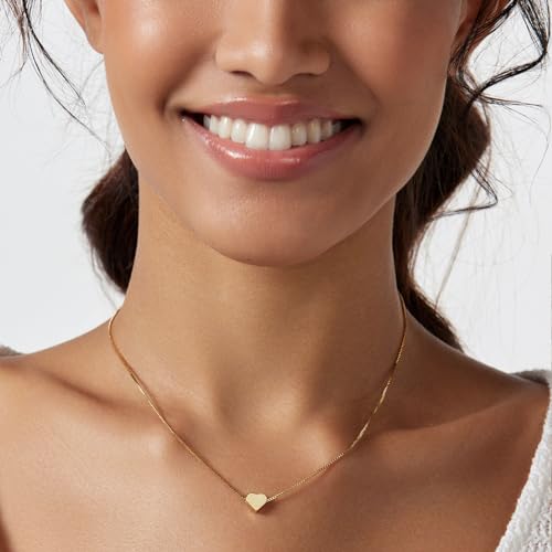 HERIER Cute Heart Necklace Dainty 18k Gold Plated Tiny Heart Pendant Choker Necklaces Small Gold Love Open Heart Chain Necklace for Women Simple Gold Necklace for Women Trendy Jewelry - color: Box Chain Heart-Gold