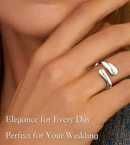 Non Tarnish Gold Chunky Rings for Women, 14K Gold Plated Statement Dome Rings Stacking Silver, Adjustable Mens Eternity Wedding Band Mixed Metal Jewelry Size 3-13 - color: Silver, size: 3, style: Open Twist Band