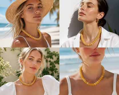 Chunky Colorful Beaded Necklace for Women Boho Summer Statement Resin Choker Necklaces Beach Jewelry Accessories - color: Yellow