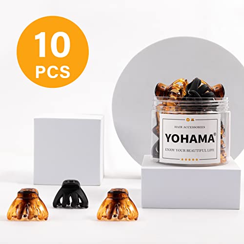 YOHAMA 10pcs Small Octopus Claw Clips Strong Hold Women Thin to Thick Hair | 4cm Little Hair Accessories Brown & Black, Great Spring, Styling Half Bun Tightly, Non-Pulling or Snagging, Daily Use Gifts - color: A-Black+Brown