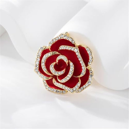 coadipress 4 Pcs Camellia Flower Brooch Pin for Women Ladies Crystal Rhinestone Black Red Floral Brooches Dress Clothing Accessory Wedding Party Birthday Jewelry - color: Red