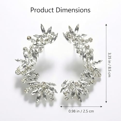 Silver Rhinestone Ear Cuffs for Women Non Piercing, Sparkly Crystal Ear Wrap Crawler Clip On Earrings, Fake Piercing Jewelry for Wedding Prom Party (Silver, 1 Pair)