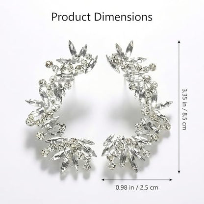 Silver Rhinestone Ear Cuffs for Women Non Piercing, Sparkly Crystal Ear Wrap Crawler Clip On Earrings, Fake Piercing Jewelry for Wedding Prom Party (Silver, 1 Pair)