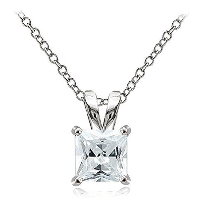 Hoops & Loops Sterling Silver, Yellow Gold Flash or Rose Gold Flash CZ Cubic Zirconia Square Solitaire Pendant Necklace - style: 9mm-Silver