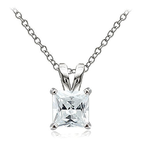 Hoops & Loops Sterling Silver, Yellow Gold Flash or Rose Gold Flash CZ Cubic Zirconia Square Solitaire Pendant Necklace - style: 9mm-Silver