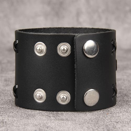 Jeilwiy Punk Leather Wristbands for Men Bracelets Handmade Wide Cuff Bangle Braided Jewelry Black Brown Adjustable - Punk Father's Gifts - color: 05 Leather Cuff Bracelet Black