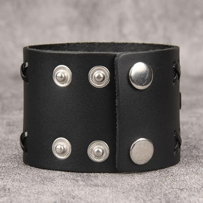 Jeilwiy Punk Leather Wristbands for Men Bracelets Handmade Wide Cuff Bangle Braided Jewelry Black Brown Adjustable - Punk Father's Gifts - color: 05 Leather Cuff Bracelet Black