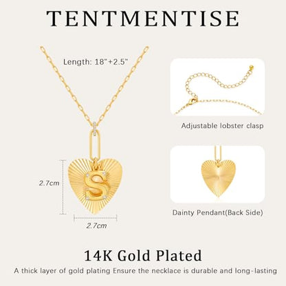 Tredny Heart Initial Necklace - 14K Gold Plated Zirconia Letter A-Z Necklaces for Women, Dainty Initial Heart Charm, Womens Gold Jewelry Personalized Anniversary Birthday Gifts - color: A