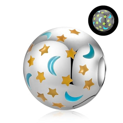 Clip Stopper Spacer Charms for Bracelets Necklaces, Compatible with Pandora,Jewery Making DIY - style: Spacer Glow-in-the-dark Stars and Moon