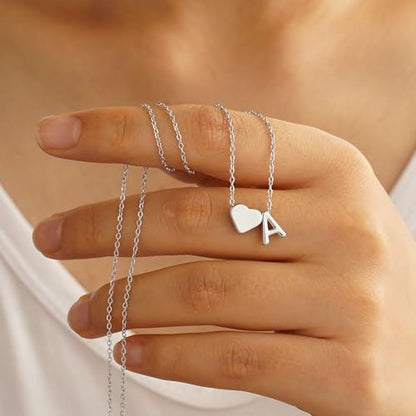 Turandoss Heart Initial Necklace for Women Teen Girls - 18K Gold Plated Letter A-Z Pendant Necklace Dainty Heart Necklaces Tiny Initial Necklaces Birthday Gifts for Women Jewelry - color: Silver, style: B