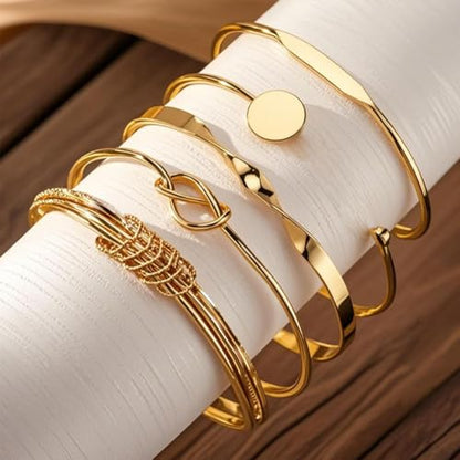 CHICUTIE Gold Bangles Bracelets For Women, 14k Gold Plated Stackable Open Cuff Bracelet Set Charms Trendy Lightweight Elegance Minimalist Textured Boho Jewelry Gift for Women - style: Gold 3