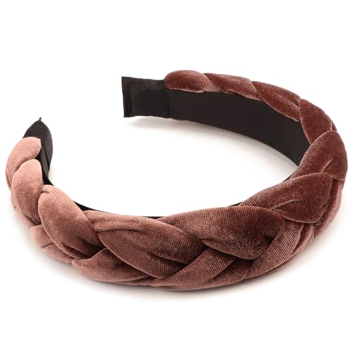 DRESHOW Braided Headbands for Women Velvet Hair Hoop Elastic Criss Cross Hair Bands Accessories - color: 01 Pc Velvet Braided: Brown