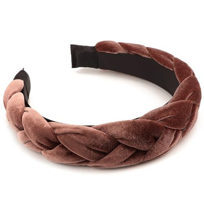 DRESHOW Braided Headbands for Women Velvet Hair Hoop Elastic Criss Cross Hair Bands Accessories - color: 01 Pc Velvet Braided: Brown