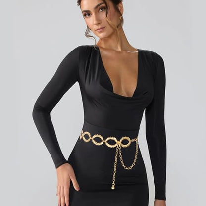 Women's Chain Belt Metal Waist Belt Chunky Belly Link Belt - color: Circle Gold, size: L: 53.1 in