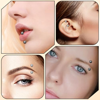 12pcs Curved Barbell Piercing Jewelry 16g Eyebrow Rook Piercing Jewelry | with 3mm Balls Stainless Steel Vertical Labret Lip Eyebrow Rings Tragus Helix Belly Lip Ring Body Piercings - color: Silver Black
