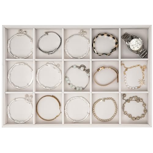 Polmart Stackable 15-Grid Jewelry Organizer/Storage/Display Trays, White Leatherette (2-Pack) - color: White Leather