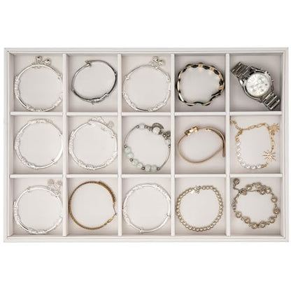 Polmart Stackable 15-Grid Jewelry Organizer/Storage/Display Trays, White Leatherette (2-Pack) - color: White Leather