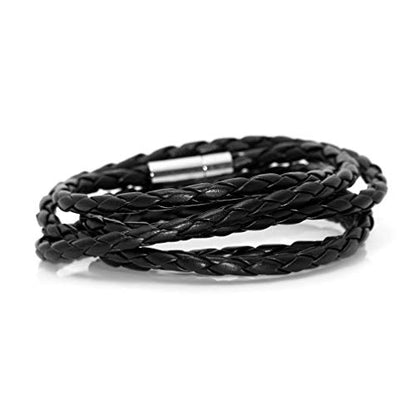 Xusamss Fashion Alloy Buckle Multilayer Leather Wrap Cuff Bracelet,7.5inches - color: Black