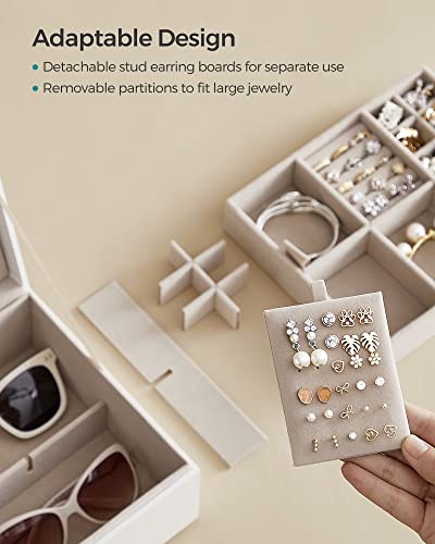 SONGMICS 2-Layer Jewelry Box, Jewelry Organizer with Handle, Removable Jewelry Tray, Jewelry Storage, Floating Effect, 8.1 x 9.4 x 4.3 Inches, Gift Idea, White UJBC165W01 - color: White