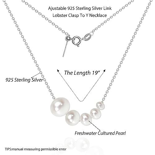 925 Sterling Silver Dainty Freshwater Cultured Pearl Choker Necklace White Genuine Real Pearl Charm Necklaces Jewelry Gifts for Her - color: 5 Size Gradient-Silver