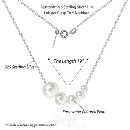925 Sterling Silver Dainty Freshwater Cultured Pearl Choker Necklace White Genuine Real Pearl Charm Necklaces Jewelry Gifts for Her - color: 5 Size Gradient-Silver