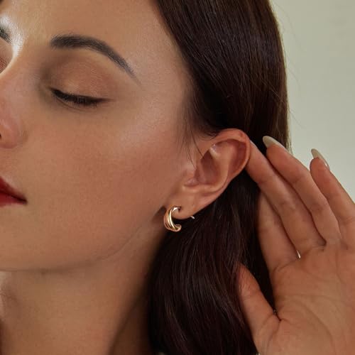 14K Gold Plated Two-Tone Oval Hoop Earrings for Women, Water Drop Design Lightweight Huggie Earrings,925 Sterling Silver Posts Double Drop Chunky Hoops Hypoallergenic Ear Buckles - color: Gold Two Tone Drop