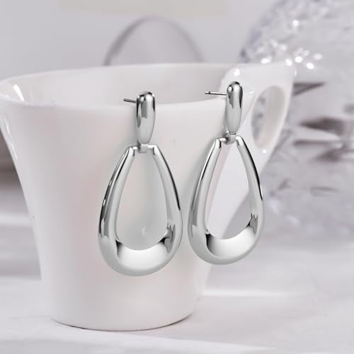 Chunky Gold Earrings For Women Trendy Statement Gold Plated Flower Shell Knot Dangle Earrings Lightweight Hypoallergenic Fashion Jewelry Set - color: Silver