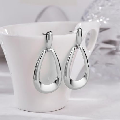 Chunky Gold Earrings For Women Trendy Statement Gold Plated Flower Shell Knot Dangle Earrings Lightweight Hypoallergenic Fashion Jewelry Set - color: Silver