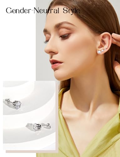 925 Sterling Silver Stud Earrings Set of 5 Pairs Hypoallergenic 18K Gold Cubic Zirconia Earrings for Women Men Sparkling Fancy Gift - color: Advanced version - Platinum - 5 pairs