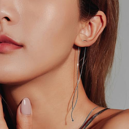 Long Chain Drop Earrings for Women, 925 Sterling Silver, Dainty Dangling Elegant Earrings for Daily Wear, Gift for Her - color: 7.9" Snake Chain Silver