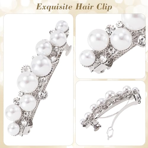 Pearl Hair Clips for Women, Vintage Silver Plated Pearl Barrettes, Non Slip Elegant Bridal Hair Clip for Wedding Party Prom - 1pc