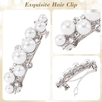 Pearl Hair Clips for Women, Vintage Silver Plated Pearl Barrettes, Non Slip Elegant Bridal Hair Clip for Wedding Party Prom - 1pc