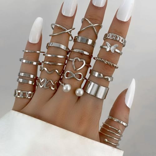 Gold Knuckle Ring Set for Women,Vintage Stackable Midi Rings with Cubic Zirconia, Dainty Twist Design Jewelry Gift. - color: Silver