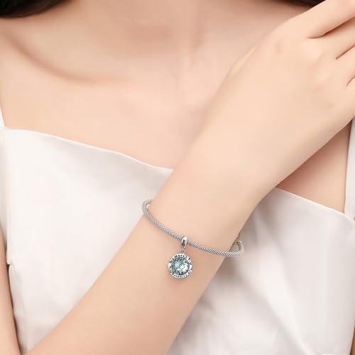 Birthstone Charms for Women Bracelets Birthday Bead Charms fit Pandora Bracelets Mothers Day Gifts for Women - color: 03-March(Aquamarine)